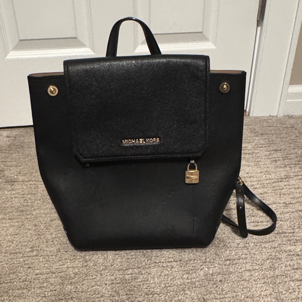 Michael Kors Black Backpack with Gold Accents